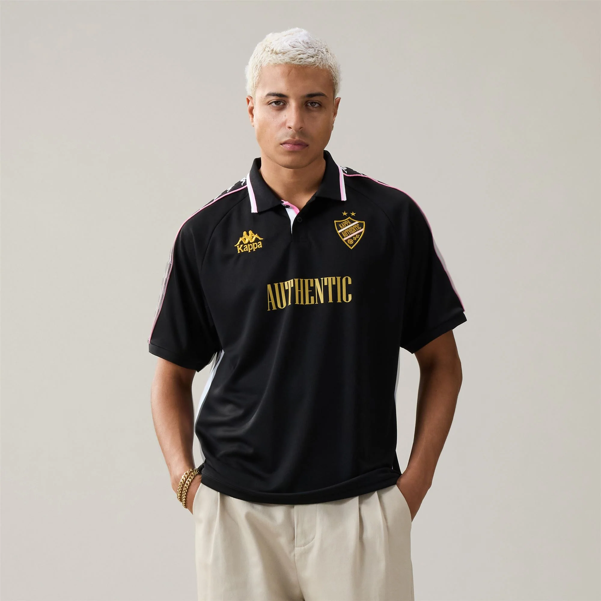 222 BANDA  STAFEN - Active Jerseys - Polo Shirt - Man - Black-Pink Prism-White-Yellow Gold Rich
