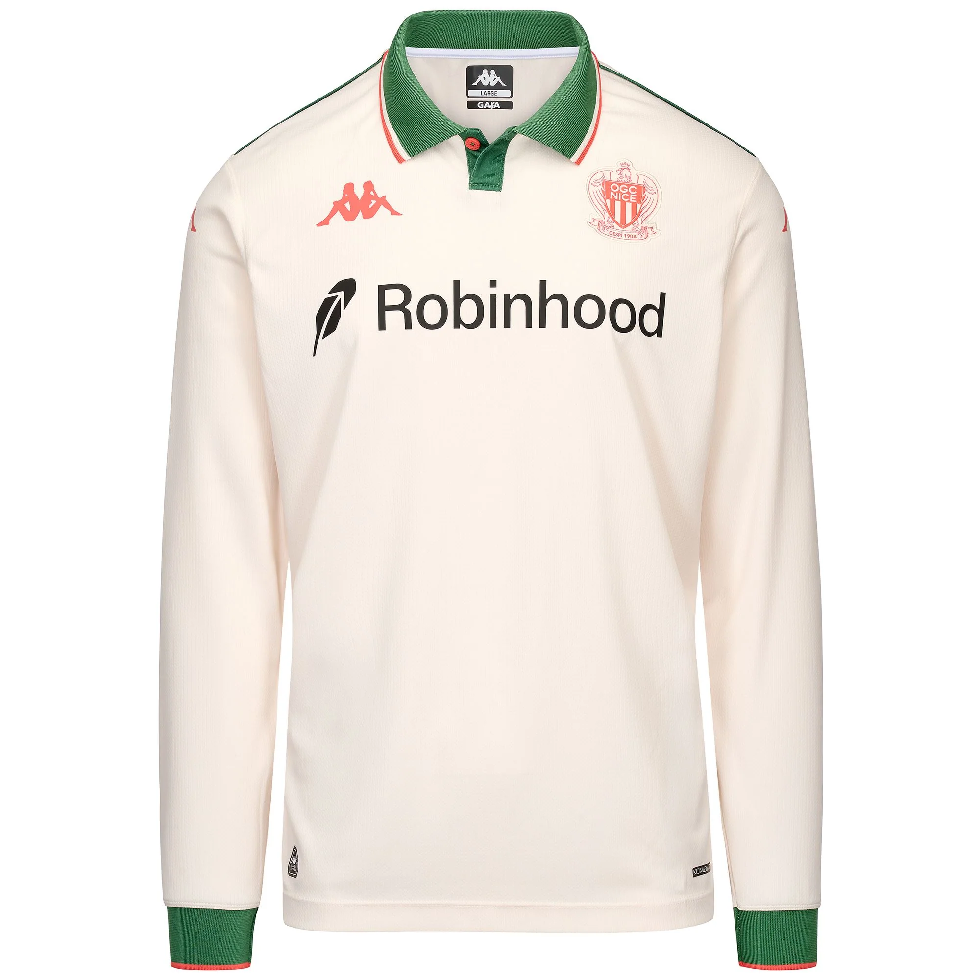 KOMBAT 2026 AWAY OGC NICE - Active Jerseys - Shirt - Man - White Vanilla-Green Artichoke-Orange Coral-Sponsors