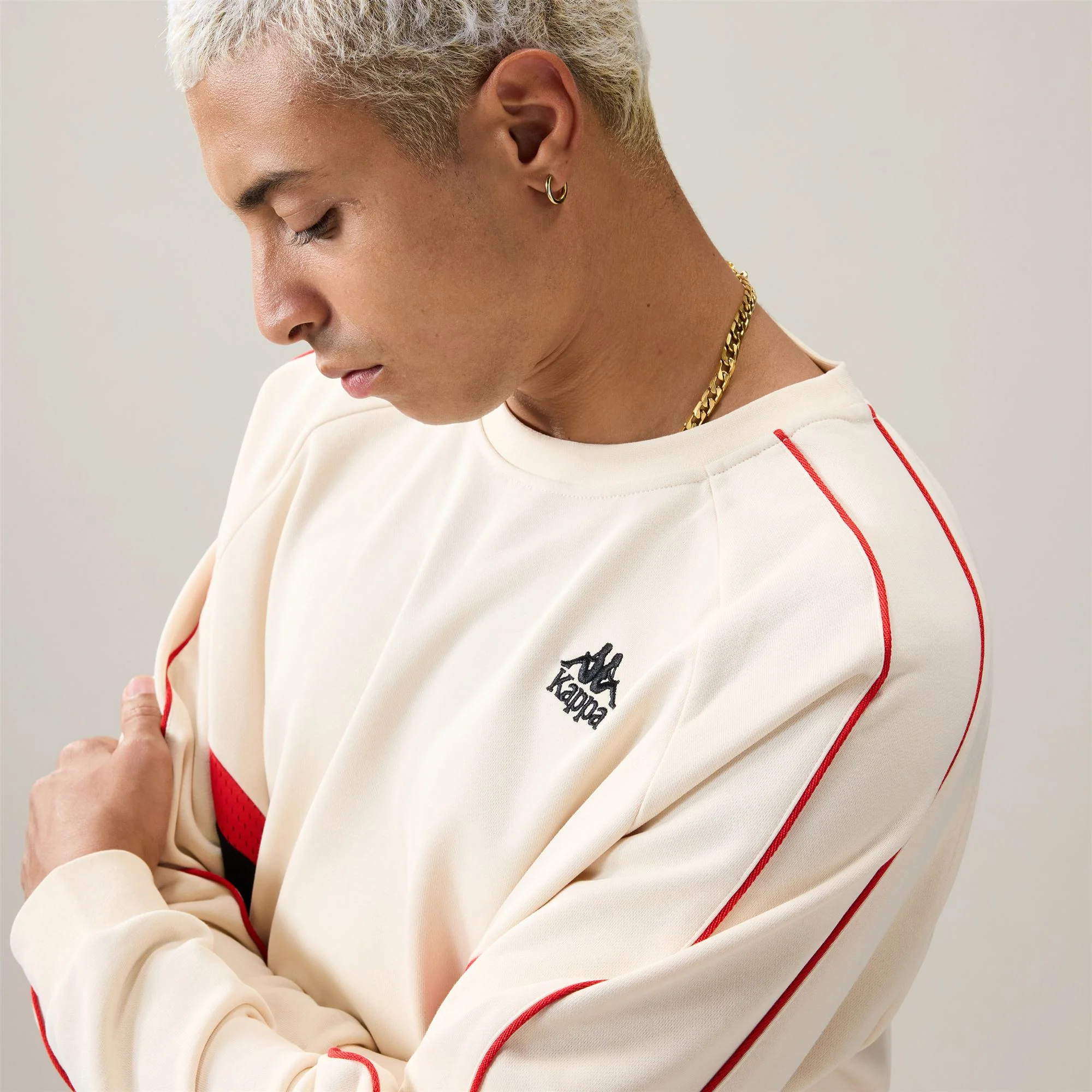 222 BANDA SPENCER - Fleece - Jumper - Man - Beige Butter-Red Md Coral-Black