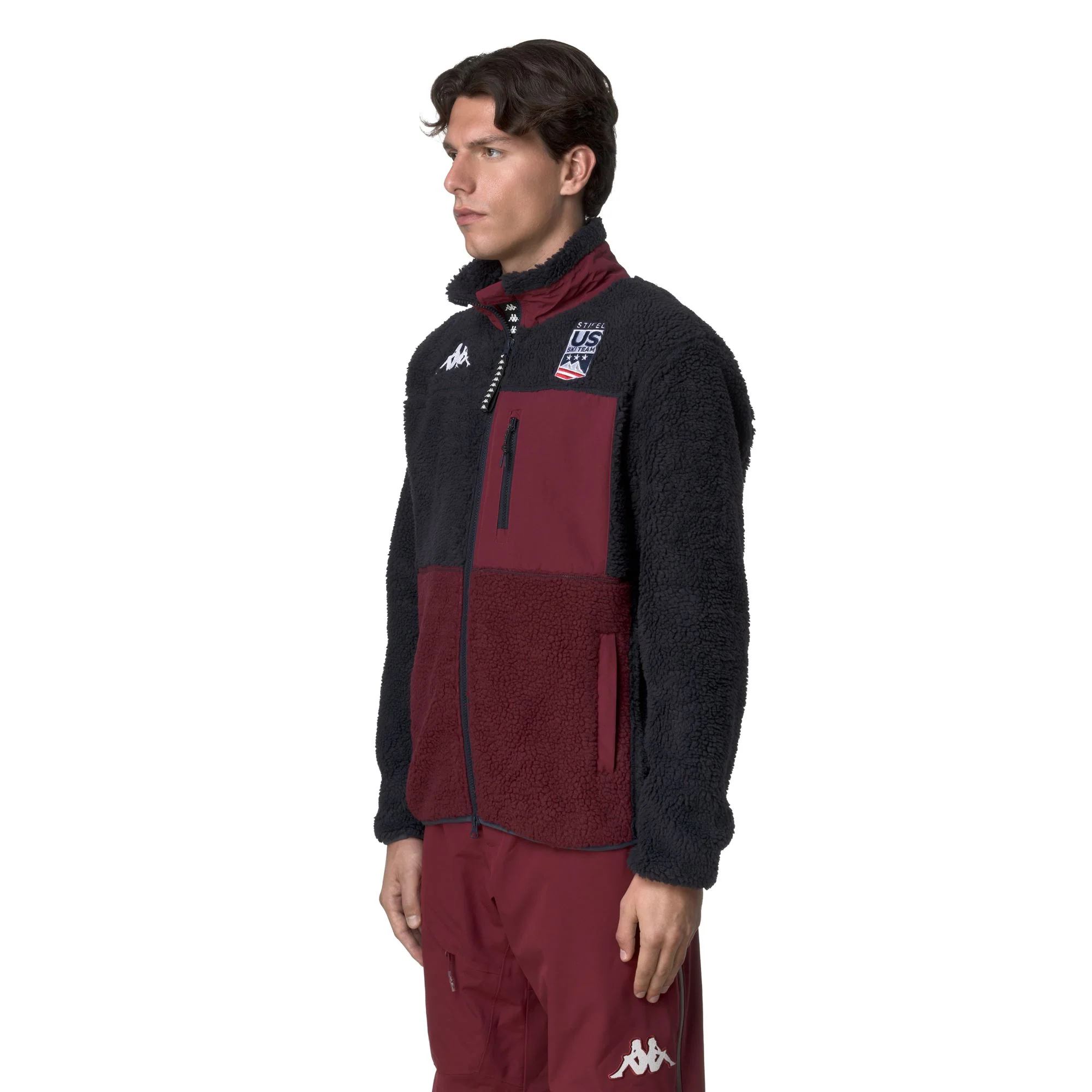 3CENTO  326 US - Fleece - Jacket - Unisex - Blue Baritone-Red Pomegranate - Image 5